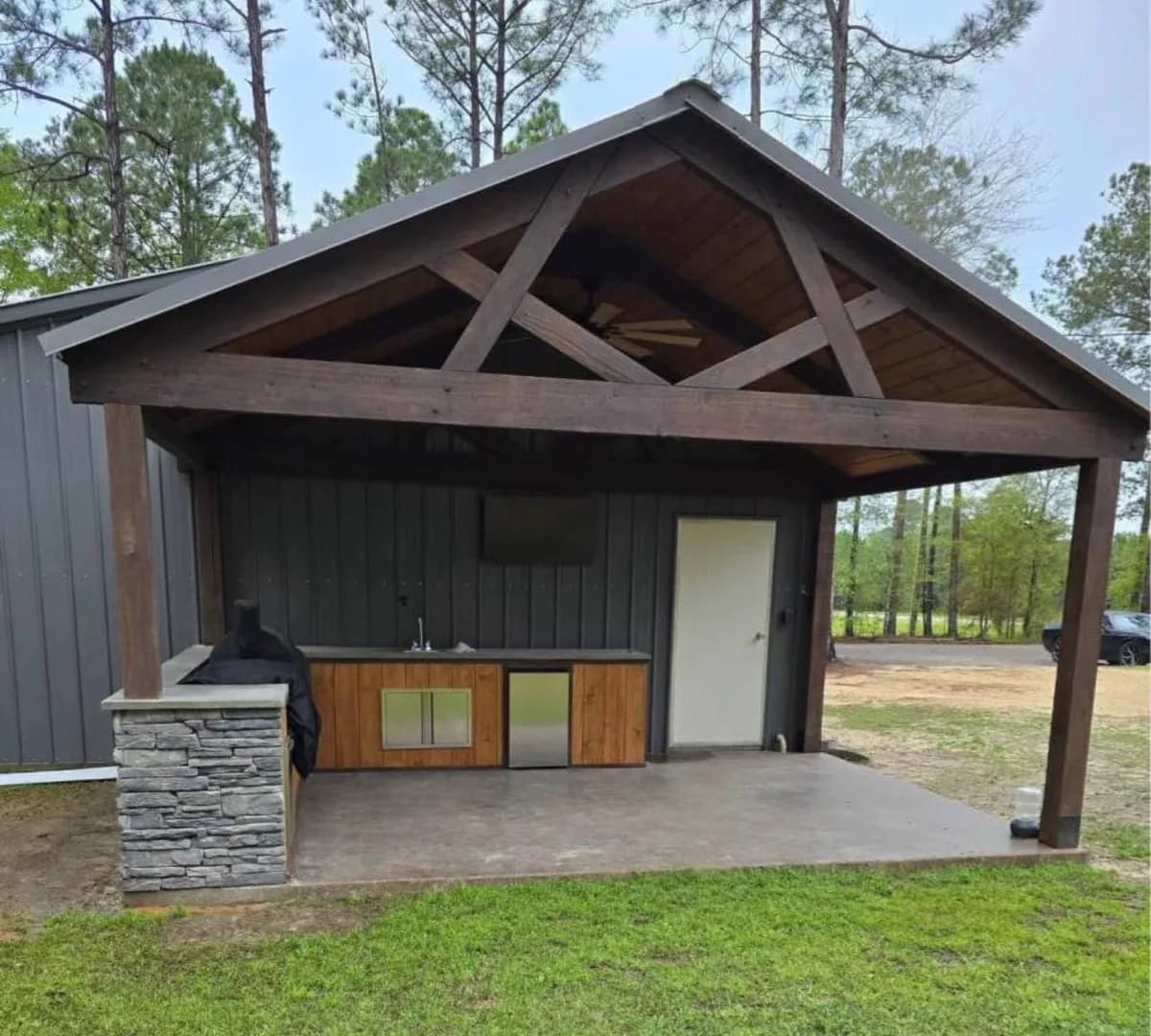 Covered Outdoor Kitchen Pavilion completed in Lyman, SC by Stateside Fence and Deck