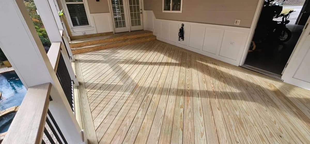 Backyard Deck with Board & Batten completed in Moore, SC by Stateside Fence and Deck