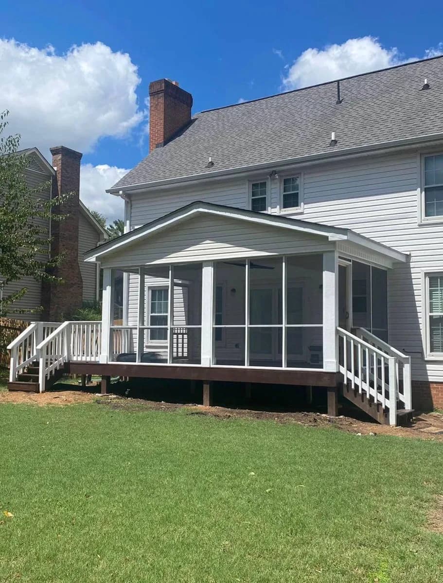 Compact Screened Porch with Stairs completed in Tryon, NC by Stateside Fence and Deck